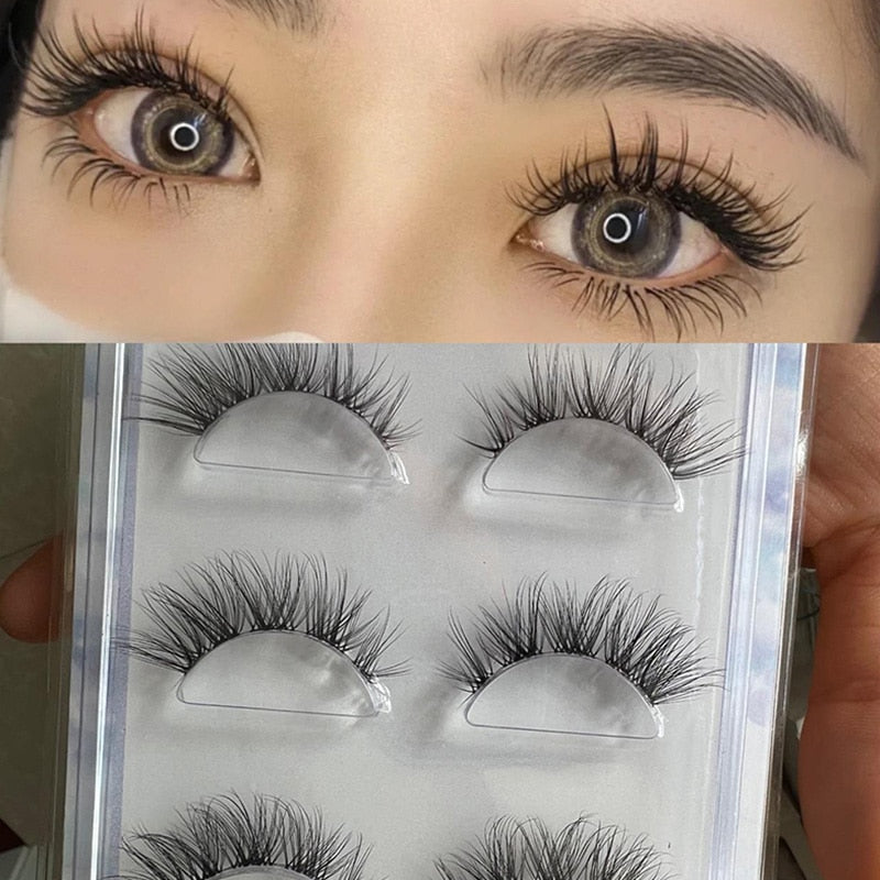 3pairs Mink Eyelashes Invisible Band Lash Extension Natural False Eyelashes Cross Cluster Fairy 3D Faux