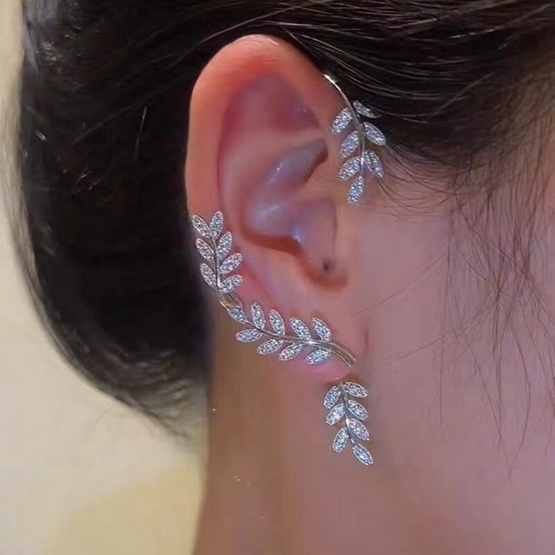 1PC Cute Leaf Clip Earring For Women Without Piercing Punk Rock Sparkling Zircon Ear Cuff Girls Ear-hook Jewelry Gifts