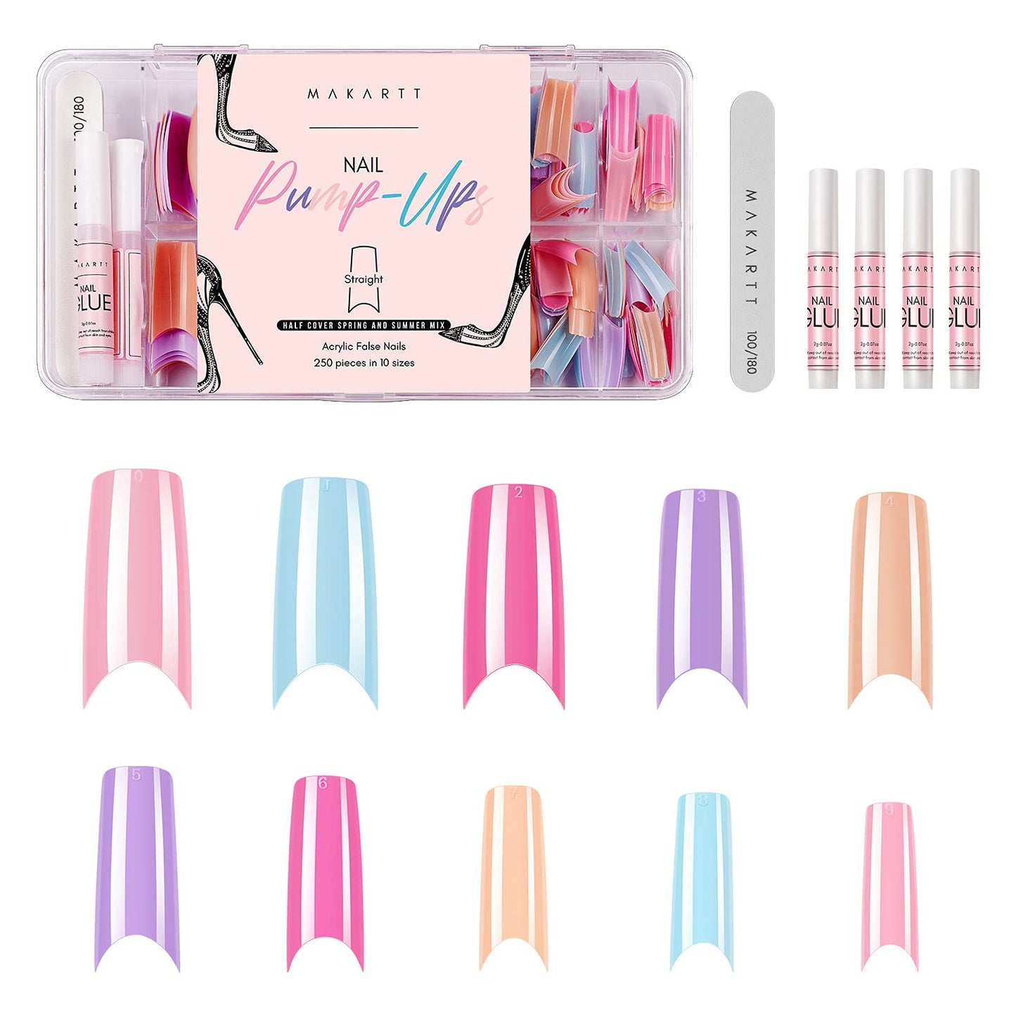 Acrylic Nail Kit Press On Nails Set 240pcs Ballerina Nail Tips Full Cover Nude 4pcs Nail Glues 1pcs Fake Nail