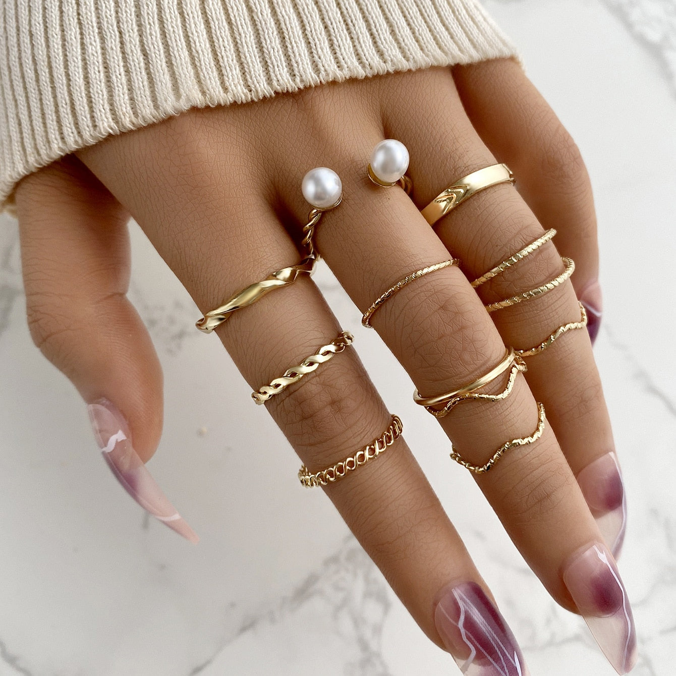 Bohemian Geometric Rings Sets Crystal Star Moon Flower Butterfly Constellation Knuckle Finger Ring Set For Women Jewelry