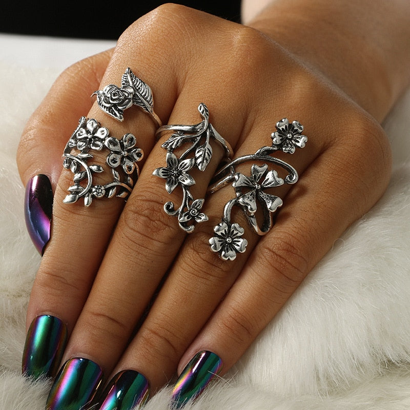 Bohemian Geometric Rings Sets Crystal Star Moon Flower Butterfly Constellation Knuckle Finger Ring Set For Women Jewelry