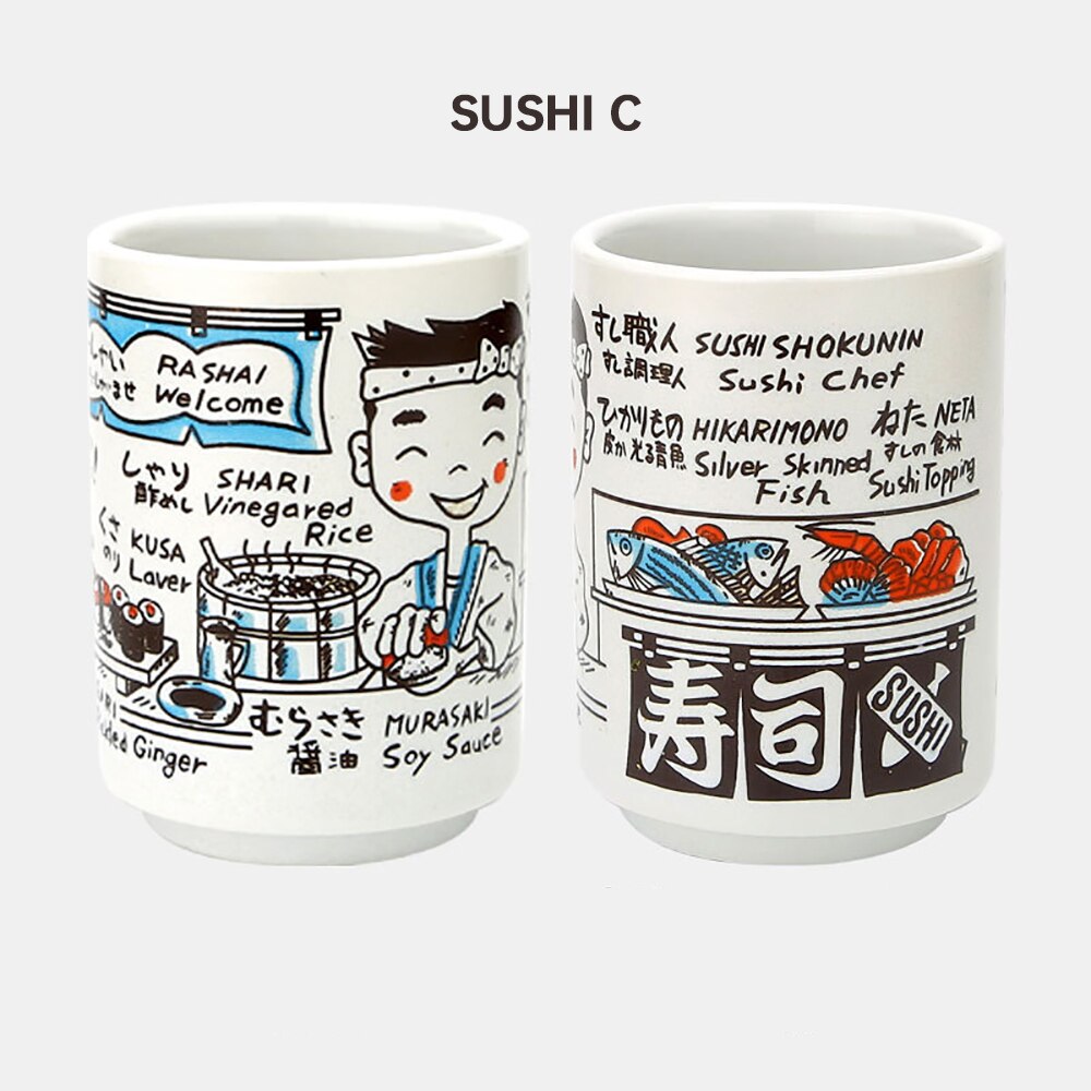 Japanese Impression Ceramic Mugs 300ml Tea Wine Sushi Sake Cup