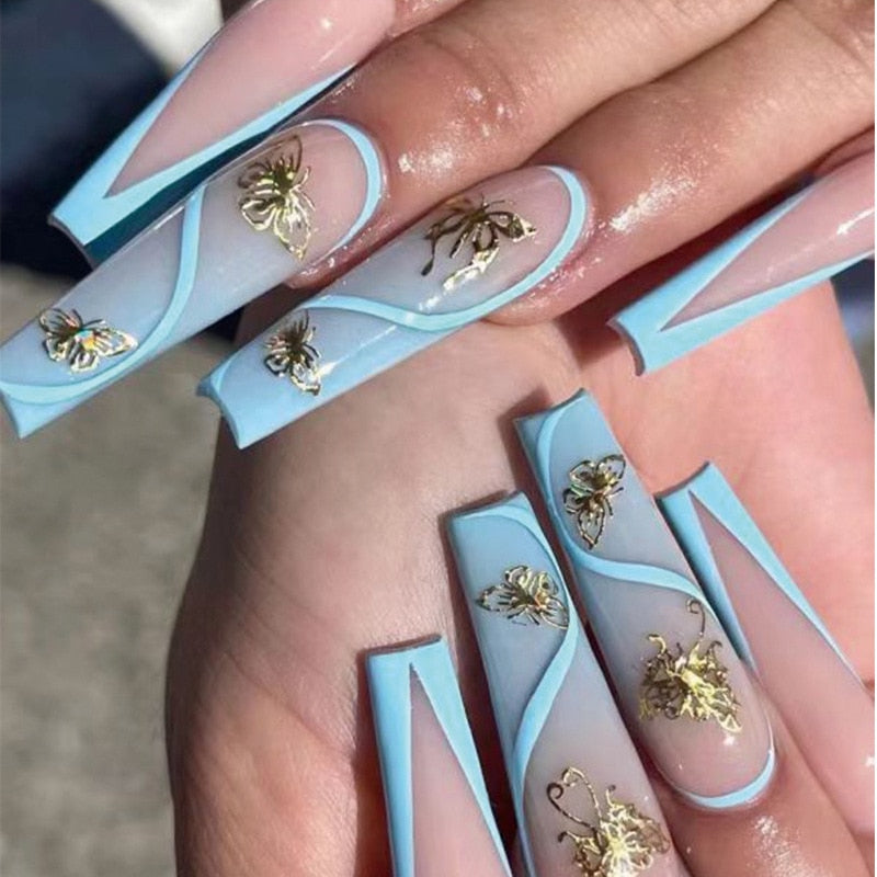 24pcs/box fake nails with Glue Detachable Long Ballerina False Nails With Design Wearable Fake Nails Full Cover