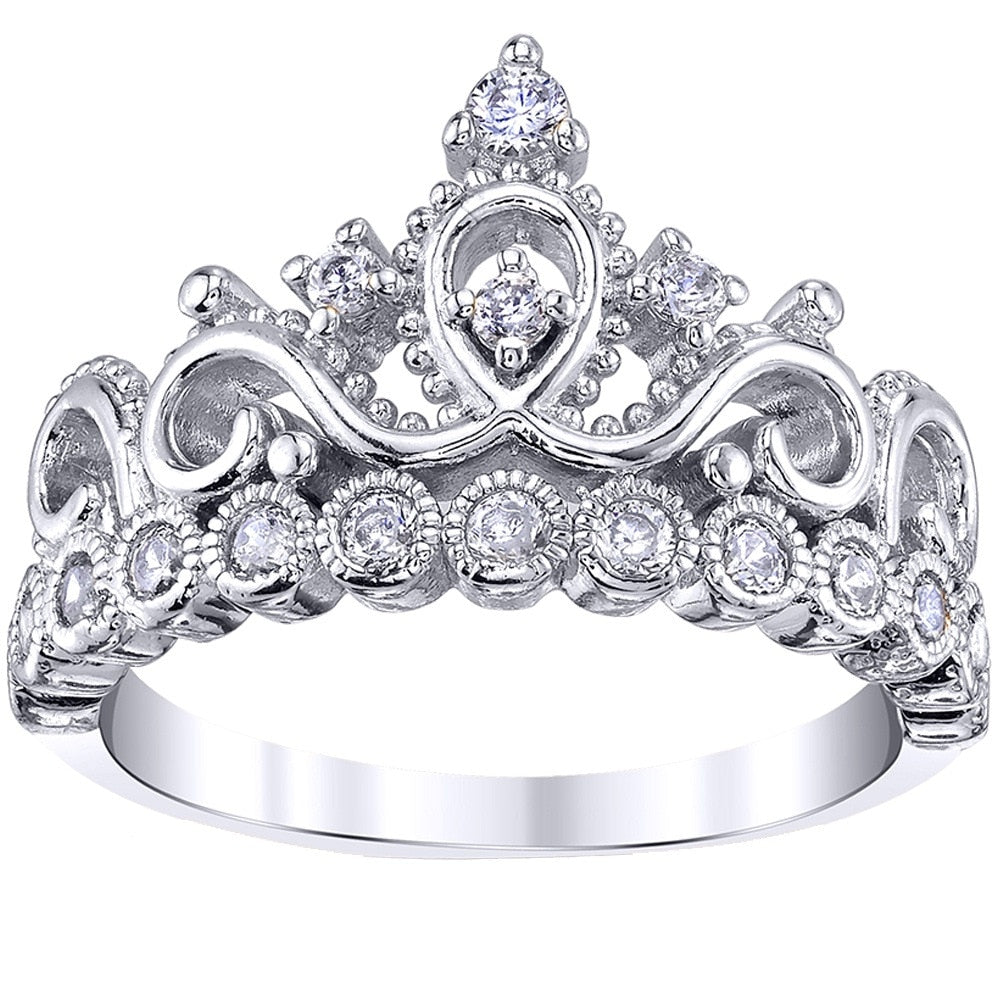 Cute Romantic Crown Jewelry Rings for Women French Royal Resist Metal Oxidation Silver