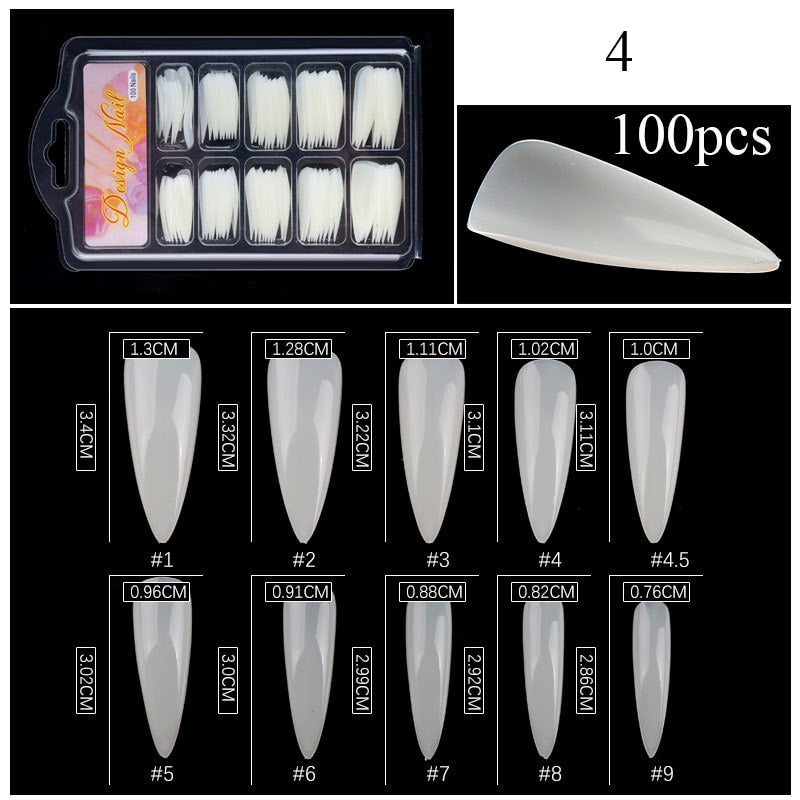 100pcs/box Clear Transparent Seamless Fake Nails Full Coverage False Nails Tips Short T-shaped Water Drop Full Sticker For Nails