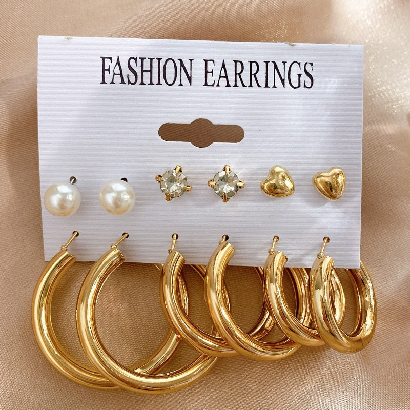 17KM Pearl Twist Hoop Earrings Set Butterfly Acrylic Dangle Earrings for Women Metal Hollow Gold Plated Earring