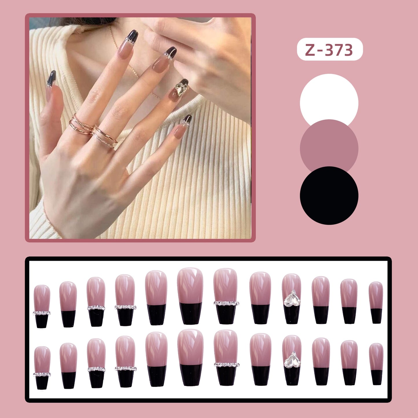 24Pcs Pink Star Heart Coffin Ballet False Nails With Manicure Glitter Design Detachable Gradient Wearing Press On Nails