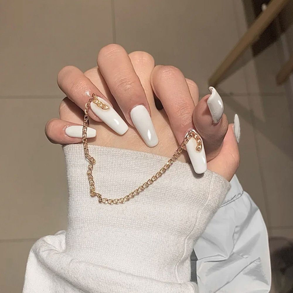 24Pcs Fake Nails With Design Waves Full Cover Press On False Nails Wearable Long Coffin Ballerina Nails Finished Fingernail