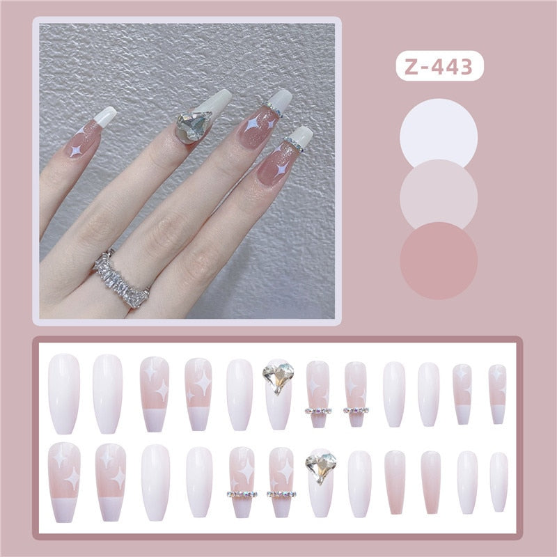 24pcs Butterfly decorated false nails Removable Long Manicure press on nail tips full cover acrylic