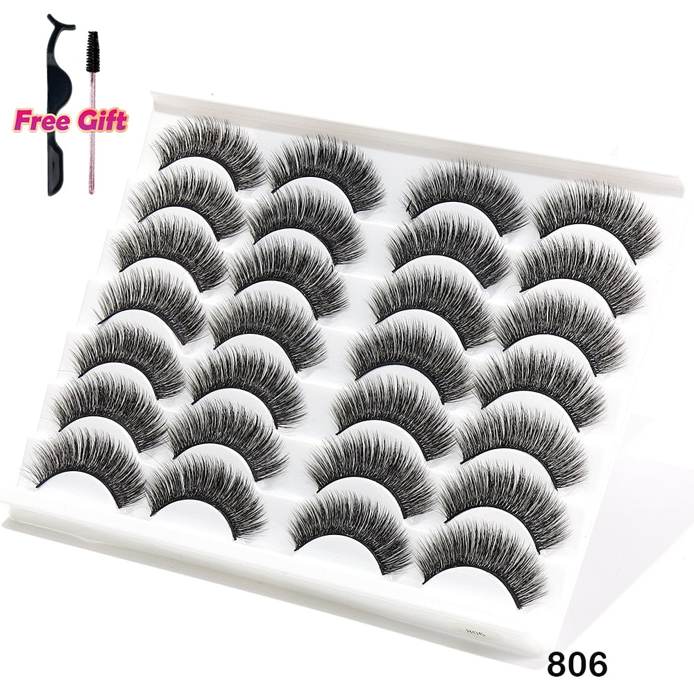 5/10/14Pairs Natural False Eyelashes Dramatic 3D Mink Lashes HandMade Fake Eyelash Extension Reusable Makeup Tool