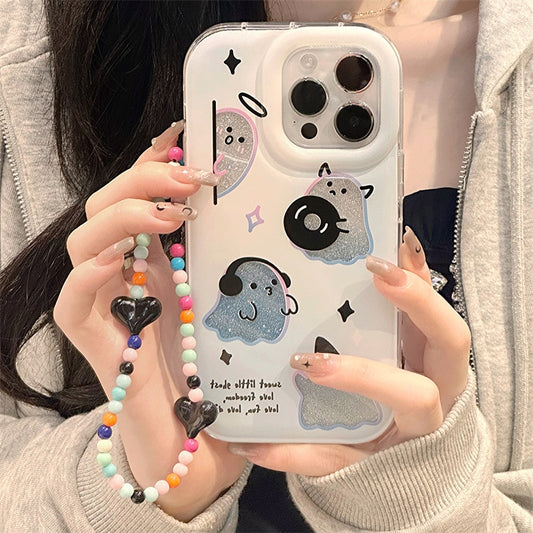 Funny Glitter ghost spirit music dance transparent Phone Case For iPhone 14 13 12 11 Pro Max Xr Xs 7 8 14 Plus Case Cute Cover