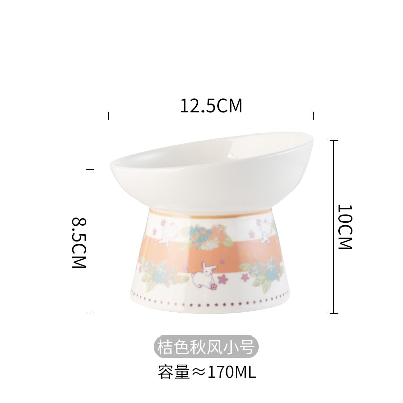 Ceramic Cat Bowl Feeder with Mat Raised Stand Bone China Cervical Protect Food Water Ceramic Bowl for Cat Small Dog Pet Supplies