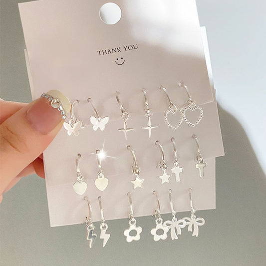 Silver Color Butterfly Lightning Drop Earrings Set for Women Geometric Heart Cross Flower Acrylic Earrings Jewelry