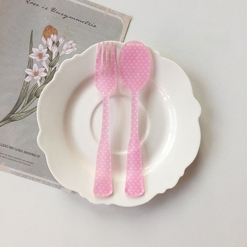 Plastic Dessert Tray Acrylic Cake Dish Grid Pattern Spork Floral Plates Decorative Fruit Plate Spoon Fork