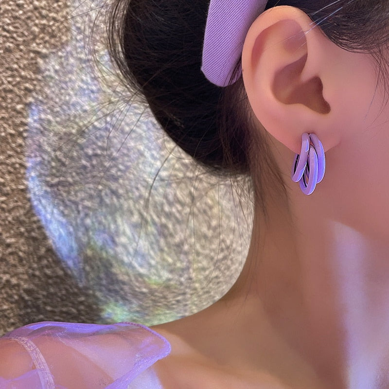 Korean Style Gentle Purple Earrings for Women Geometric Heart Circle Acrylic Exaggerated Earrings Retro Ear Studs Drop Earrings