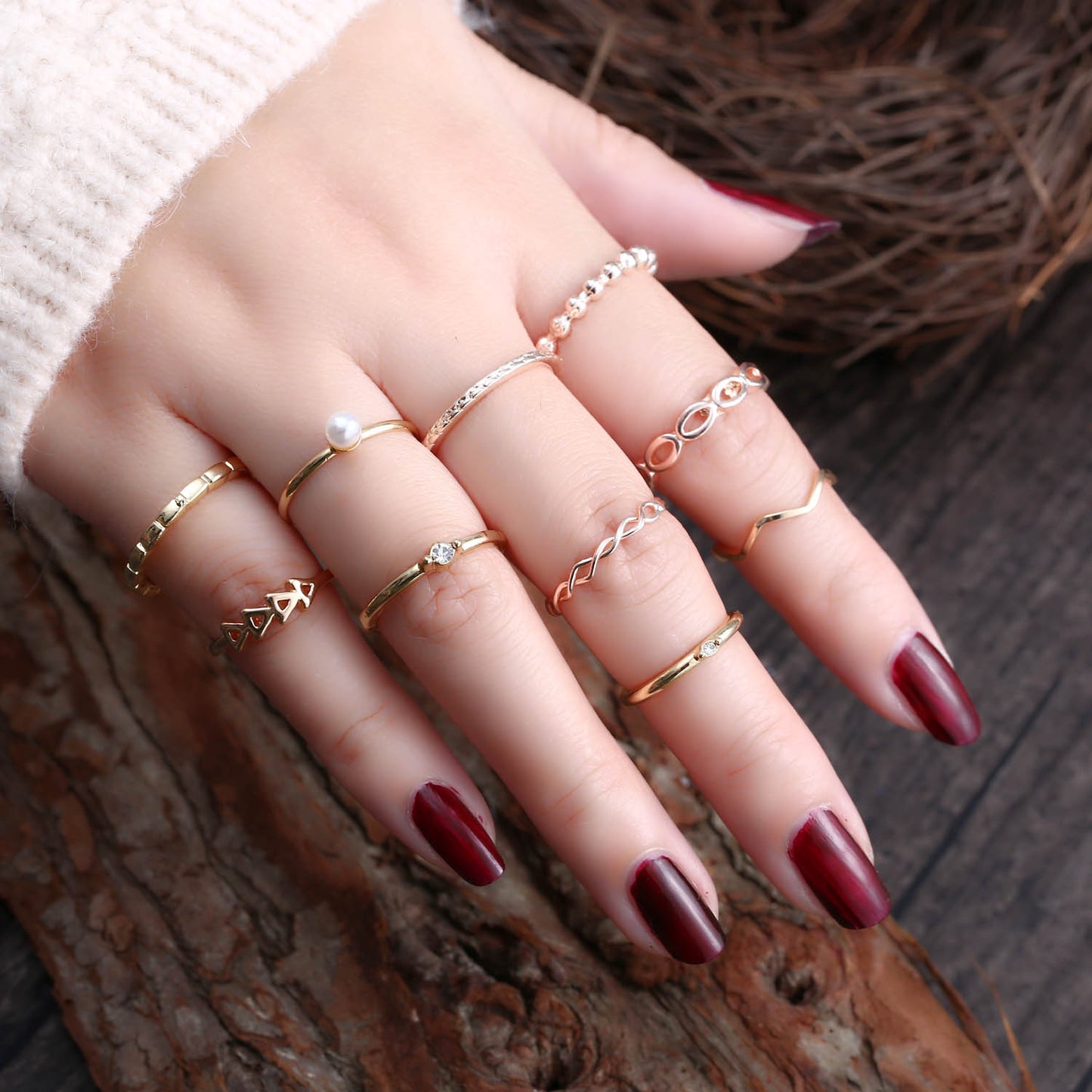 Bohemian Geometric Rings Sets Crystal Star Moon Flower Butterfly Constellation Knuckle Finger Ring Set For Women Jewelry