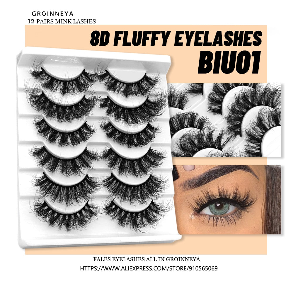 False Eyelashes Cat-Eye Fluffy Faux Mink Lashes 8D Wispy Lashes 5/6 Pairs Pack Dramatic Long Thick Volume Eyelashes