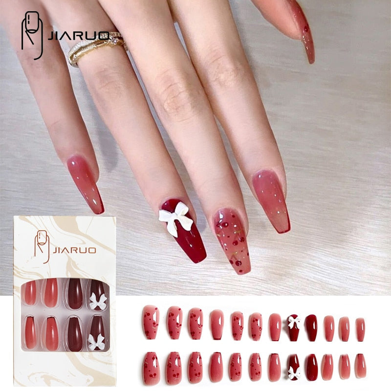 Fake nails press on nail art long tips False forms for extension with glue Stick reusable set design Acrylic Artificial