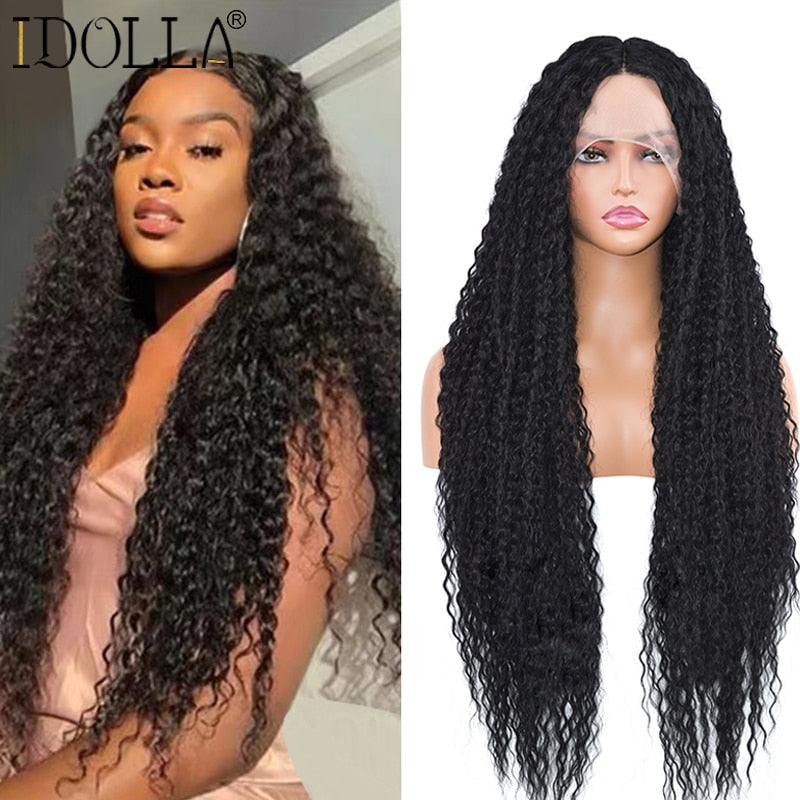 Deep Wave Lace Front Wig Kinky Curly Synthetic Wigs 13x4X1 Cosplay Party High Temperature Synthetic Wig For Woman