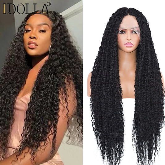 Deep Wave Lace Front Wig Kinky Curly Synthetic Wigs 13x4X1 Cosplay Party High Temperature Synthetic Wig For Woman