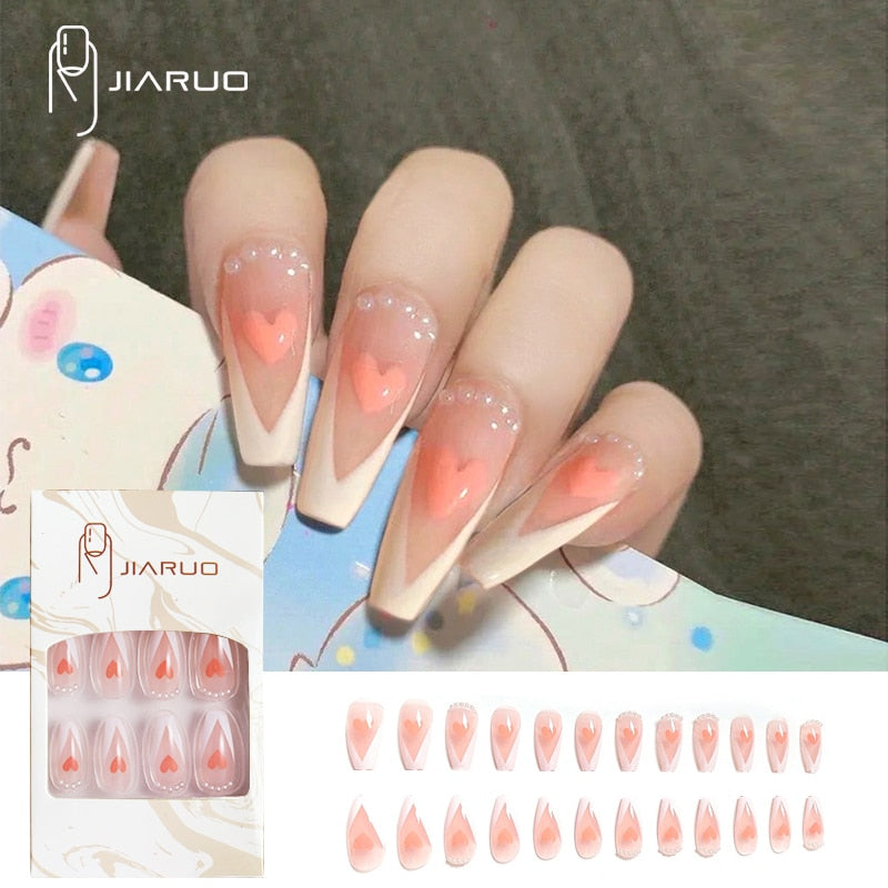 Fake nails press on nail art long tips False forms for extension with glue Stick reusable set design Acrylic Artificial