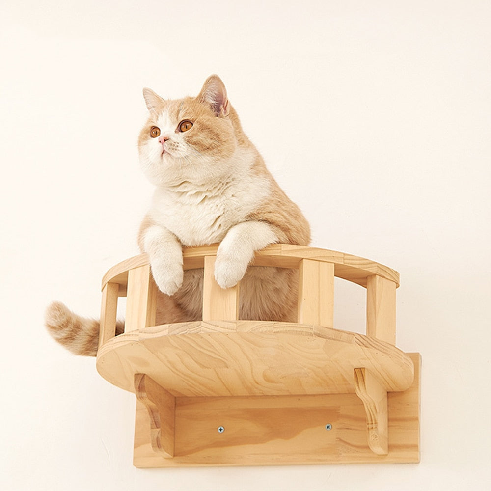 Cat Climbing Wood Frame Wall Mounted Solid Wood Cat Tree Jumping Platform Wall DIY Pet Furniture Kitten Springboard Scratching