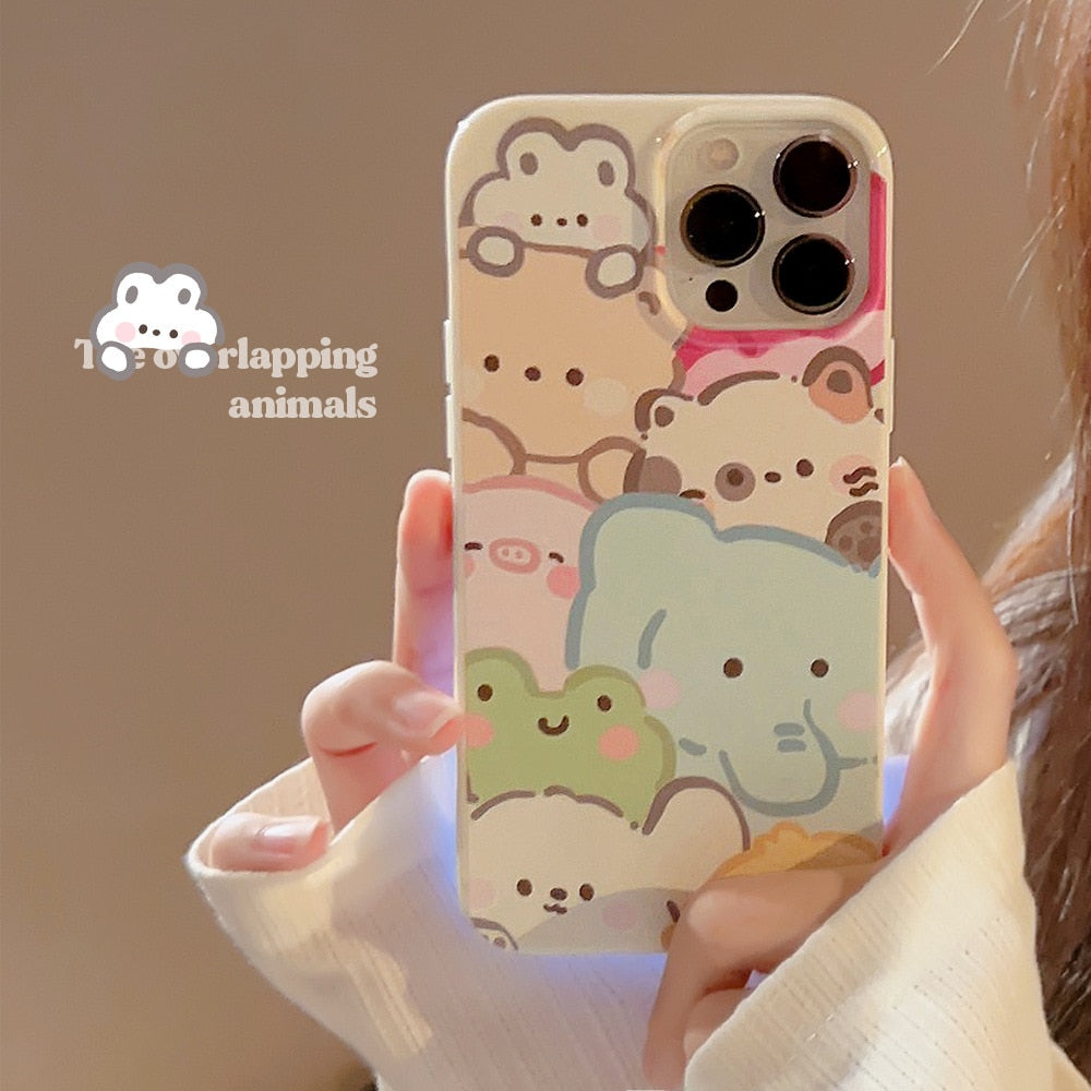 Cute watercolor Elephant puppy cat animal party Phone Case For iPhone 14 13 12 11 Pro Max Xr Xs 7 8 14 Plus Case Cute Soft Cover