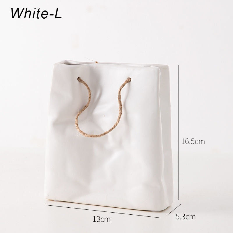 Nordic Creative Shopping Basket ceramic Vase Bag Decoration Simple Vase Table Decoration