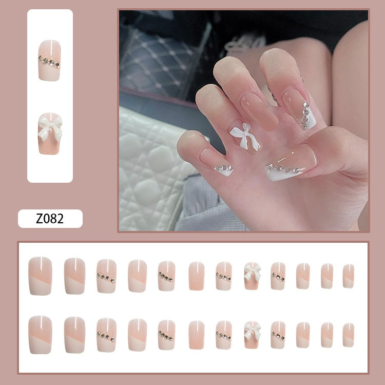 24pcs Butterfly decorated false nails Removable Long Manicure press on nail tips full cover acrylic