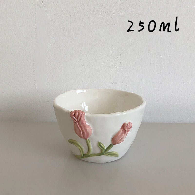 Creative Coffee Cup Ceramic Pink Tulip Flower Tea Mug Coffee Afternoon Tea Cup Cake Plate Assiettes Mariage Kitchen Accessories