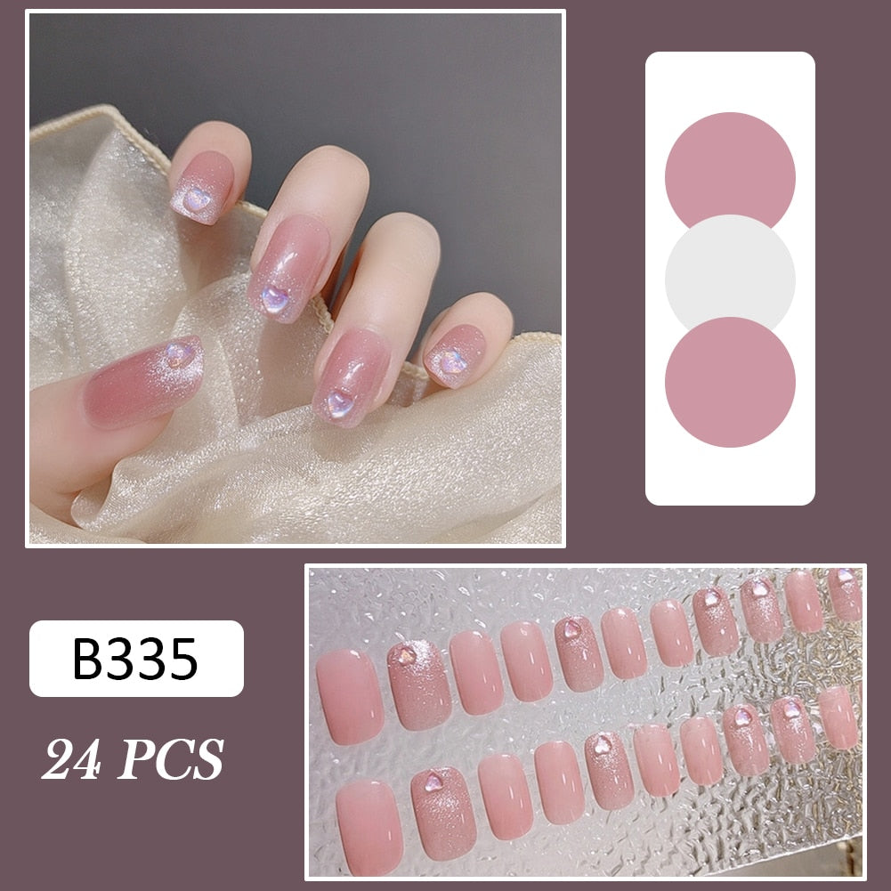 24pcs fake stick on nails Shiny Long Removable Manicure Patch press on nails long stiletto full cover