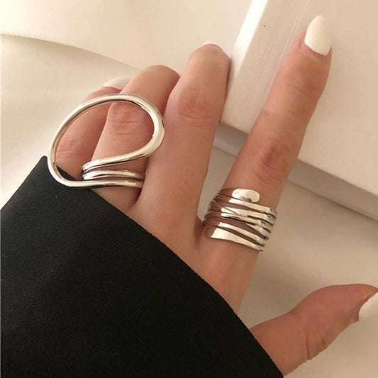 2pcs Geometric Adjustable Rings Set for Women Korean Style Fashion Couple Ring Party Bridal Jewelry Accessories