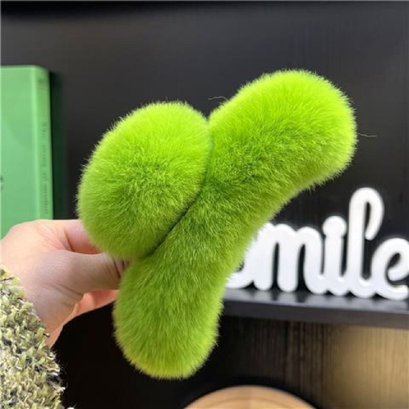 Plush Hair Claw Clip Rabbit Fur Seaweed Green Crab Clamps Solid Color Hairpin Barrette Warm Hair Accessories