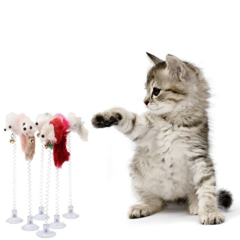 Cartoon Pet Cat Toy Stick Feather Rod Mouse Toy with Mini Bell Cat Catcher Teaser Interactive Cat Toy Kitten