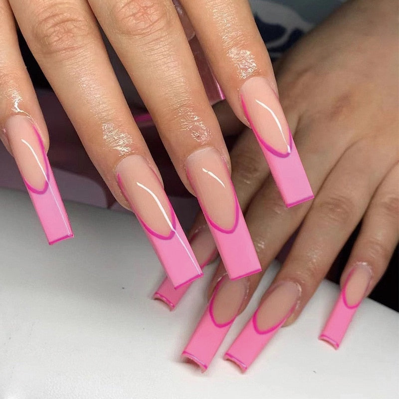 24pcs/box fake nails with Glue Detachable Long Ballerina False Nails With Design Wearable Fake Nails Full Cover