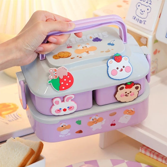 Kawaii Portable Lunch Box Girls School Kids Plastic Picnic Bento Box Microwave Food Box with Compartment Storage Container