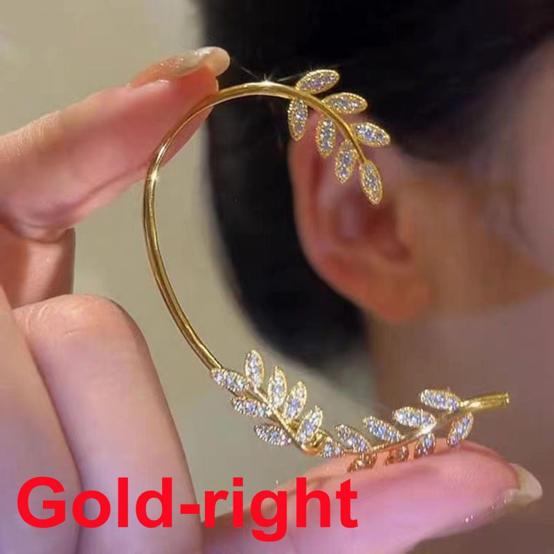 1PC Cute Leaf Clip Earring For Women Without Piercing Punk Rock Sparkling Zircon Ear Cuff Girls Ear-hook Jewelry Gifts