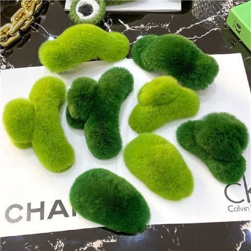 Plush Hair Claw Clip Rabbit Fur Seaweed Green Crab Clamps Solid Color Hairpin Barrette Warm Hair Accessories