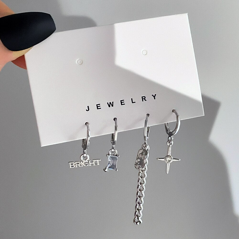 Silver Color Geometric Earrings Set Circle Drop Earrings For Women Brincos