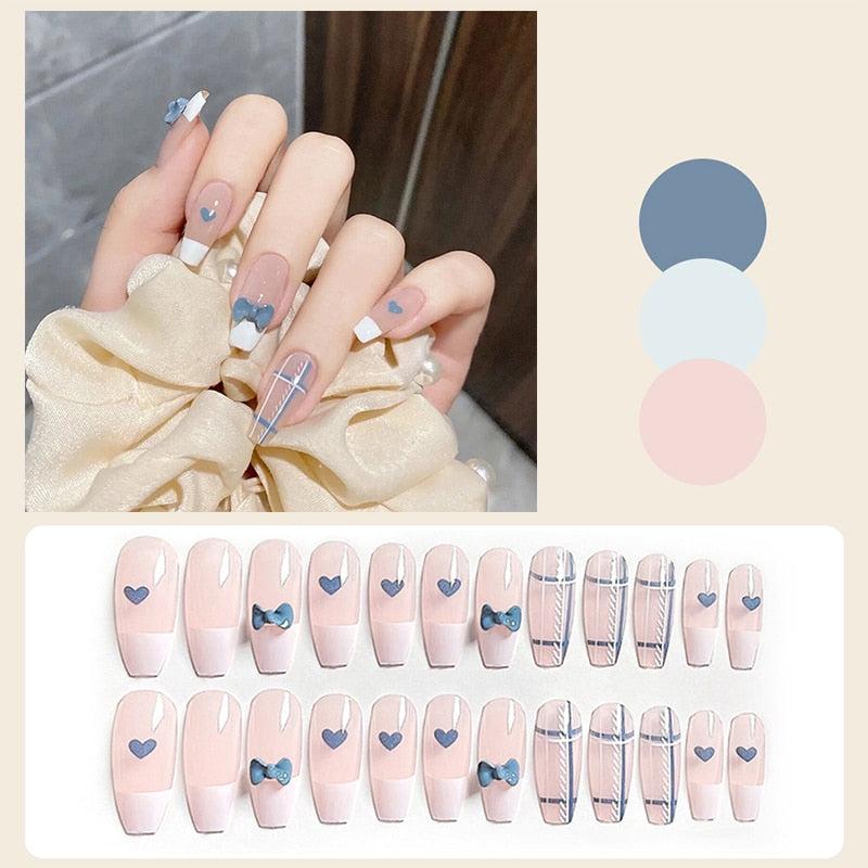 24pcs Butterfly decorated false nails Removable Long Manicure press on nail tips full cover acrylic