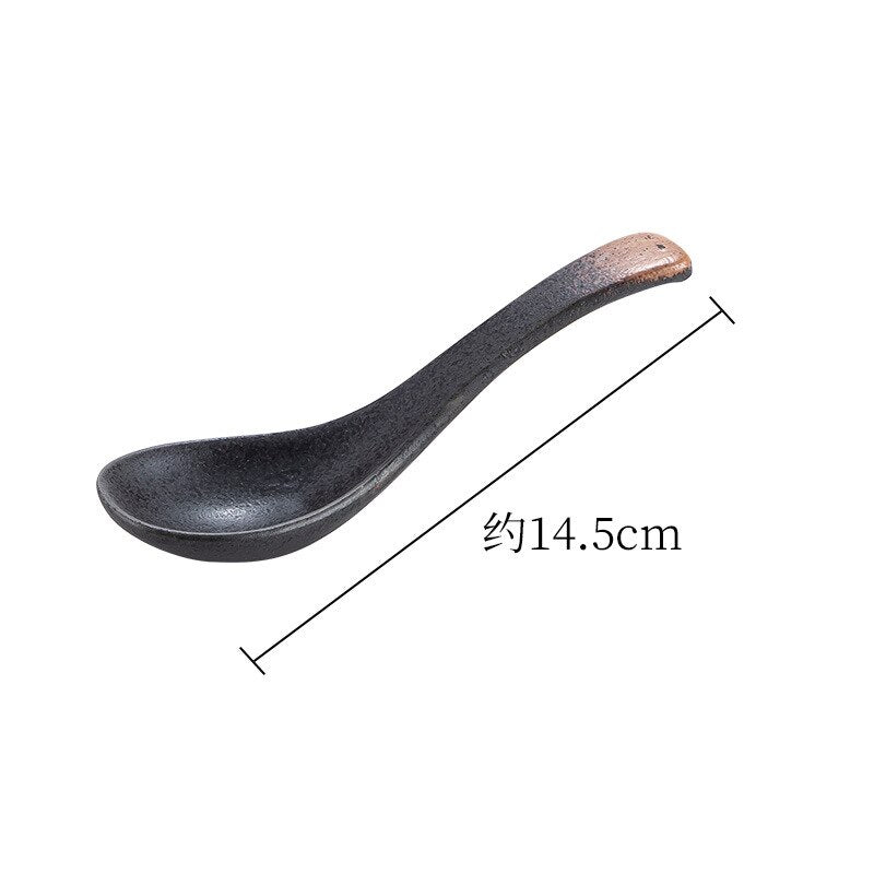 1pcs Creative Japanese Ceramic Spoon Kitchen Cooking Utensil Healthy Retro Style Tool Soup Teaspoon