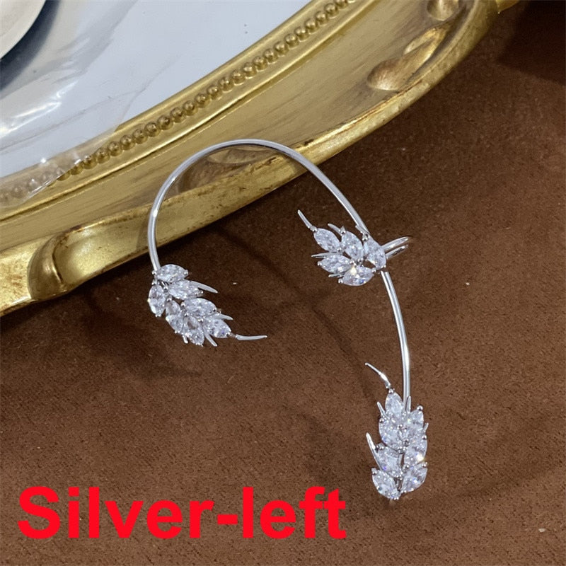 1PC Cute Leaf Clip Earring For Women Without Piercing Punk Rock Sparkling Zircon Ear Cuff Girls Ear-hook Jewelry Gifts