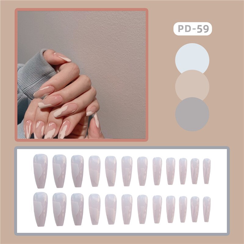 24pcs Long gradient nude false nail with glue simple artifical press on nails acrylic nails natural stick on nails set