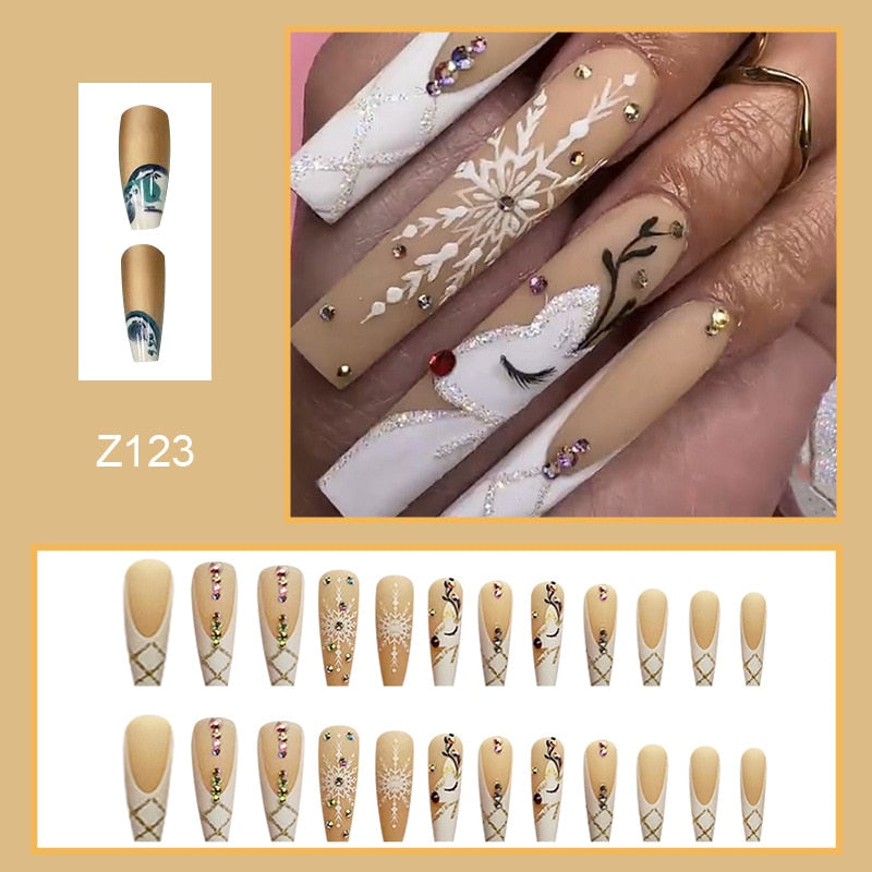 24pcs/box fake nails with Glue Detachable Long Ballerina False Nails With Design Wearable Fake Nails Full Cover