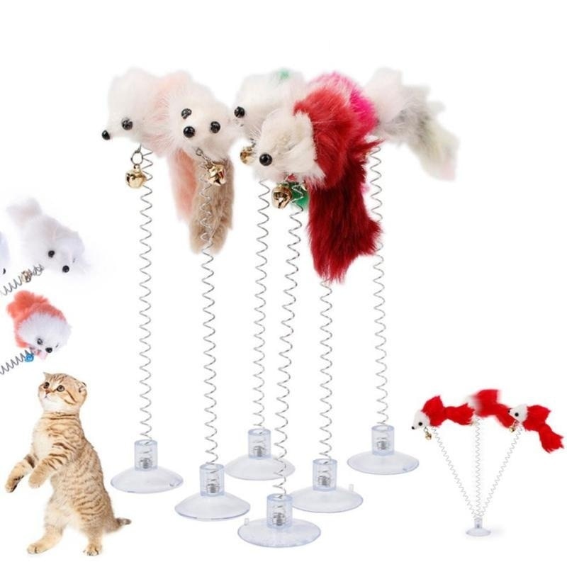 Cartoon Pet Cat Toy Stick Feather Rod Mouse Toy with Mini Bell Cat Catcher Teaser Interactive Cat Toy Kitten