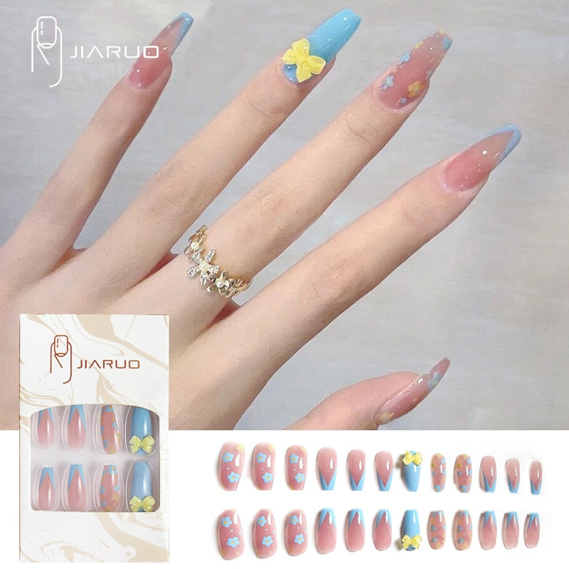 Fake nails press on nail art long tips False forms for extension with glue Stick reusable set design Acrylic Artificial