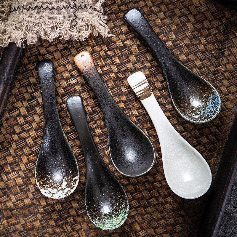 1pcs Creative Japanese Ceramic Spoon Kitchen Cooking Utensil Healthy Retro Style Tool Soup Teaspoon