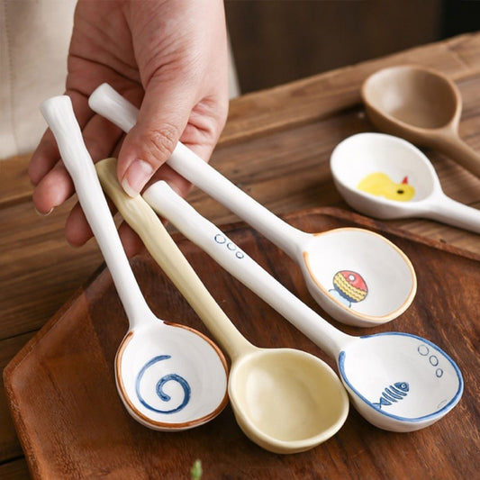 Ceramic Soup Spoon Japanese Tableware Eating Spoon Creative Long handle Spoons Kitchen Cooking Utensil Tool Teaspoon