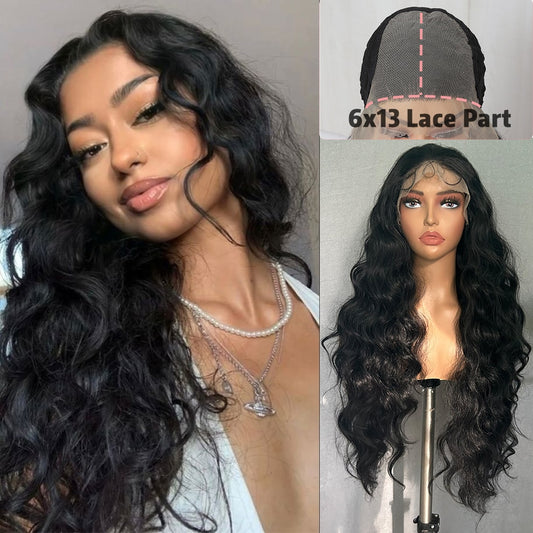 6x13 4x13 Synthetic Lace Front Wigs 32 Inches Long Body Wave Fluffy Trendy Wig for Black Women Pre Plucked with Baby Hair