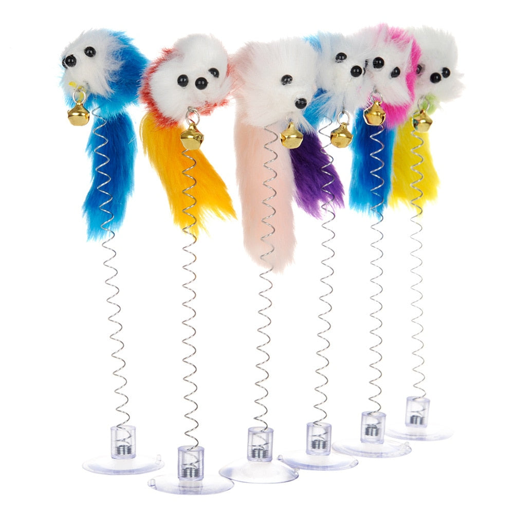 Cartoon Pet Cat Toy Stick Feather Rod Mouse Toy with Mini Bell Cat Catcher Teaser Interactive Cat Toy Kitten